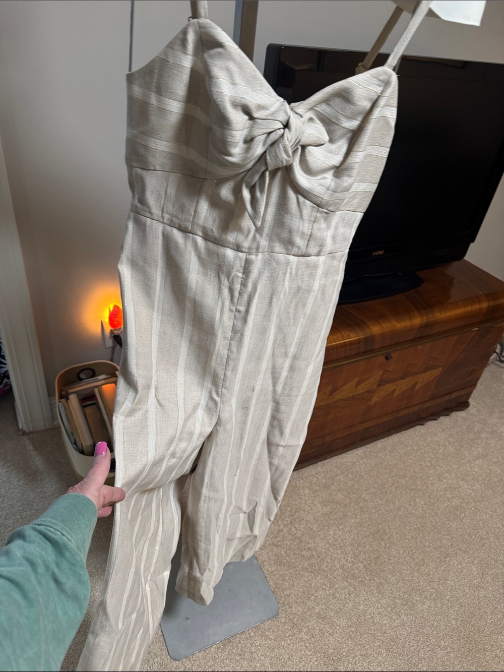 Ted Baker London Cream & White Striped Knot-Front Jumpsuit